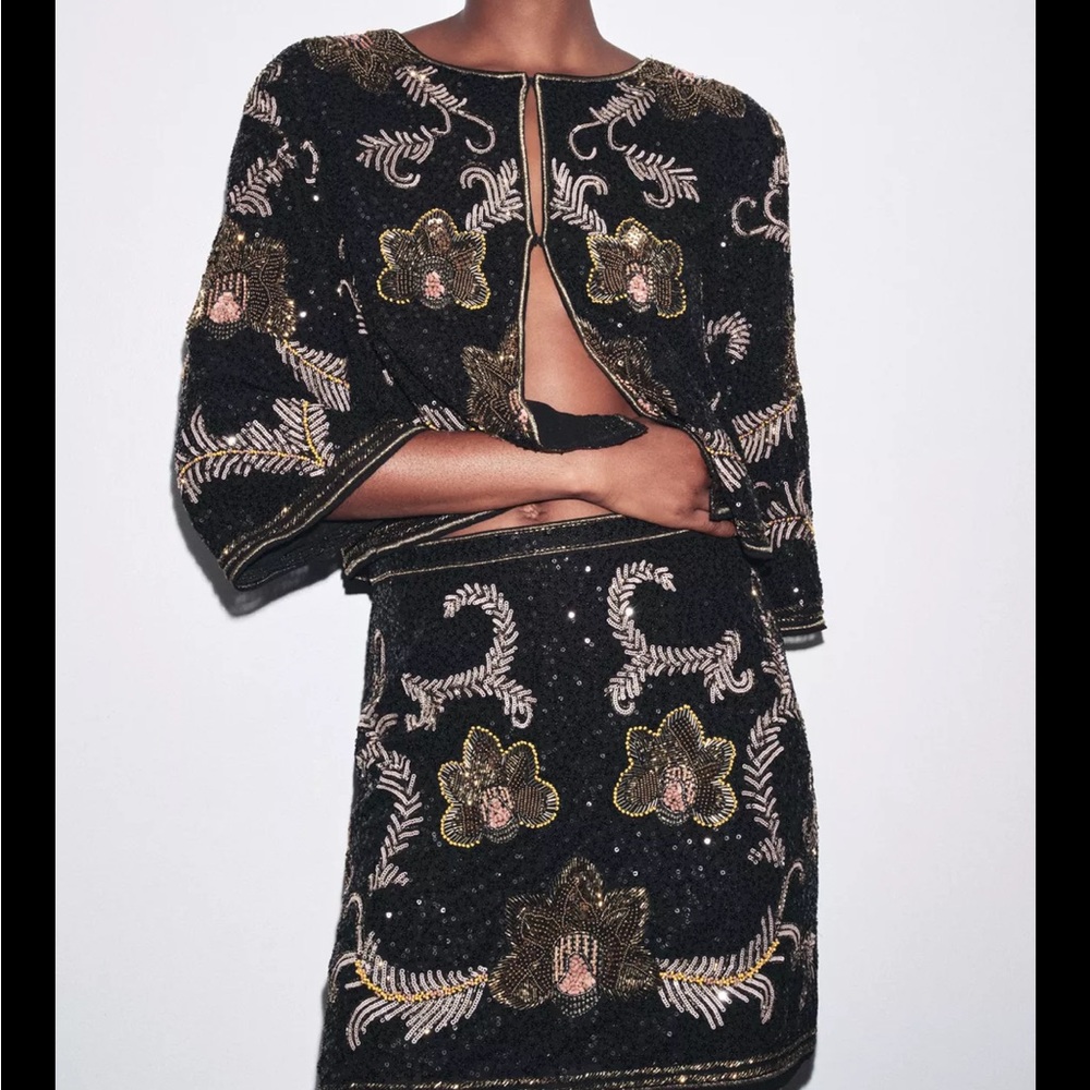 Zara Embroidered Cape JacketBlack and Gold Embellished sold out online